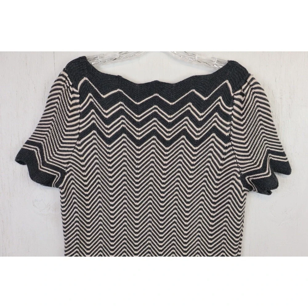Tory Burch Kent Sweater Dress Chevron Knit Merino Wool Womens Size L Gray